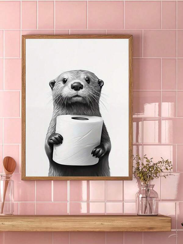1 pieza Impresión artística en lienzo de nutria en blanco y negro sin marco - Perfecto para la decoración moderna del hogar y la oficina, adecuado para la sala de estar, el dormitorio, el baño, la decoración de la habitación, la decoración de pared, el arte de pared