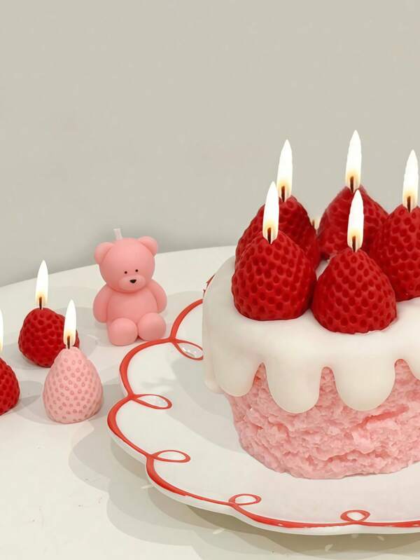 1PC Box Red Strawberry Shape Candle Bubble Candle Fragrance Candle For Home Decoration And Decorative Ornaments Gifts