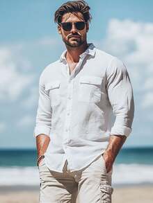 Men's Casual Hawaiian Beach Long Sleeve Shirt, Versatile Summer Holiday Top, Fall