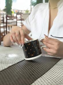 1 件优雅蝴蝶结心形陶瓷杯，浪漫茶咖啡杯，黑棕色情侣套装，牛奶/早餐杯，情人节礼物，送给闺蜜，返校