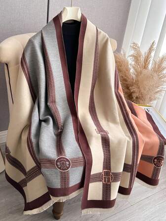 1pc Women Autumn/Winter Faux Cashmere Fashion Versatile Air-Conditioner Shawl, Thick Warm Scarf For Daily Use For Dress