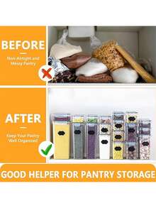 24pcs Storage Containers For Pantry Airtight - Spaghetti Container Storage - Ideal For Spaghetti & Noodles, Kitchen Pantry Organization And Storage - Keeps Food Fresh & Dry - Black and White - View 5