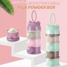 Dispensador de fórmula portátil de 3/4 camadas – Recipiente para leite em pó e lancheira para bebês, design de urso de desenho animado, armazenamento de alimentos empilhável para viagens e casa | Fórmula para viagem, itens essenciais para bebês, porta-lanches para crianças - Multicolorido - Ver 9