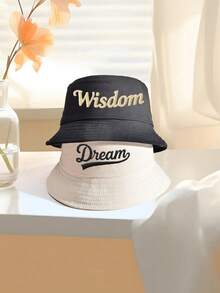 1pc Customized Logo Embroidered Bucket Hat, Unisex Sports Outdoor Sun Protection Hat, Versatile For Outdoor Travel - Multicolor - View 5