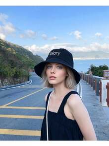 1pc Customized Logo Embroidered Bucket Hat, Unisex Sports Outdoor Sun Protection Hat, Versatile For Outdoor Travel - Multicolor - View 3