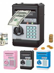 Hucha eléctrica de gran capacidad tipo Hucha ATM con función de desenrollado automático, desbloqueo con contraseña, con luz y sonido, caja para guardar monedas como juguete para niños y niñas, incluye algunos accesorios aleatorios - No incluye baterías regulares