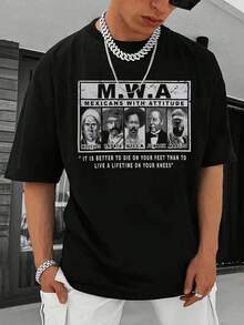 Y2K M.W.A MEXICANS WITH AT.TITUDE100% Pure Cotton Men's T-shirt ONE LOVE Cotton Men's T-shirt Men's and Women's Universal Summer Simple Solid Color Loose Round Neck Casual T-shirt Festival Gift, Portrait Design, Knit Fabric, Slight Stretch, Machine Washable, All-Season Wear