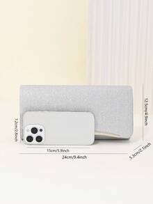 女士手拿包晚宴包，闪光晚宴信封手提包，配有可拆卸链条，适合婚礼和派对 女士手拿包晚宴包，闪光晚宴信封手提包，配有可拆卸链条 优雅、精致的漆皮方形晚宴包 - 銀色 - 查看 5