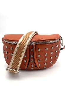 女士休闲腰包，复古 PU 腰包，户外多口袋旅行胸包 - 橘色 - 查看 1