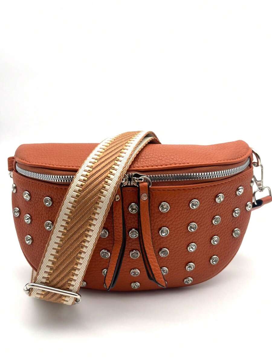 女士休闲腰包，复古 PU 腰包，户外多口袋旅行胸包 - 橘色 - 查看 1