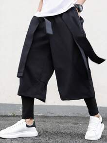 Men's Elastic Waist Loose Fit Knee-Length Shorts, Casual Summer - Black - View 3