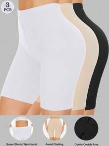 3pcs Women's Solid Color Smooth Seamless Briefs, Comfortable For Cycling, Fitness, And Daily Wear - Multicolor - View 1
