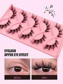 Asiteo 5 Pairs Cat Eye Lashes Natural Look Wispy Lashes Eye End Elongated Strip Thick False Eyelashes, Dramatic And Lightweight For Comfortable Wear - Perfect For Beginners, Party, Travel, And Everyday Use - Lông mi  mắt mèo - Xem 4