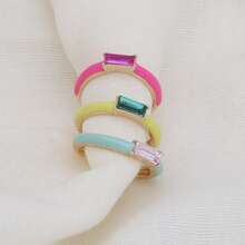 1 Open-Ended Ring Bohemian Candy Color Drip Oil Rectangle Glass Stackable Ring For Women - Statement Jewelry Gift - Geometry - View 6
