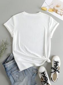 Customized Women's T-Shirt - Add Your Text And Photos, Star Pattern Print, Personalized Gift For Girlfriend White - White - View 3