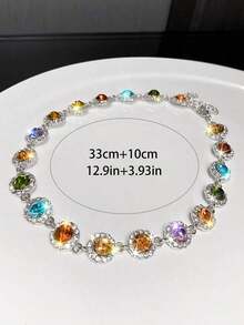 Elegant Stylish Colorful Rhinestones Necklace Decorative Accessories Holiday Birthday Party Gift For Girls - Silver - 查看 5