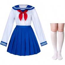 Japanese Sailor Uniform For Girls, Navy Blue Pleated Skirt Cosplay Set With Socks, Anime School Costume - Bule - 查看 1