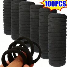 100 Pieces - Black Elastic Hair Bands Simple Seamless Elastic Hair Ties QPDL - màu đen - Xem 9
