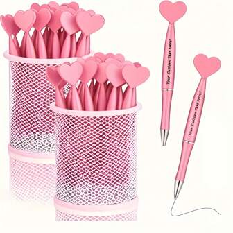 (Customized) Pink Romantic Heart-Shaped Ballpoint Pens, 30 Pens Per Pack, 50 Pens Per Pack Or 100 Pens Per Pack - Suitable For Schools, Office Stationery, Romantic Writing, Wedding Guest Signature Books And Valentine's Day Gifts, Christmas, Teacher's Day, Thanksgiving Day,School Supplies,Shop Back To School .