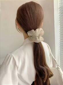 1pc Plain Elegant Large Hair Scrunchie, Women's Pearl Gauze Wrinkled Hair Tie Scrunchies Scrunchy Hair Ties