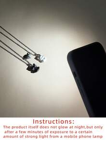 ATLVXJL 2pcs/Set Glow-In-The-Dark Couple/Friendship Necklace Set With Cute Cat Pendant, Suitable For Daily Wear And Valentine's Day Gift