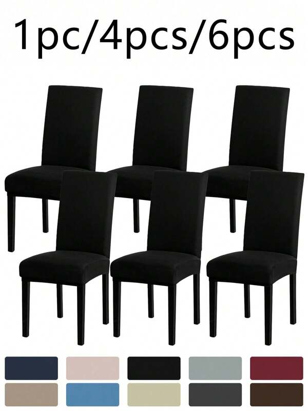 1pc/4pcs/6pcs Milk Silk Waterproof Full Chair Cover, High Elastic Anti-Dust Anti-Scratch Universal Chair Slipcover, Suitable For Dining Room, Living Room, Hotel Daily Use, Black