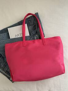1 件时尚纯色简约大容量单肩手提包 - 玫紅色 - 查看 9