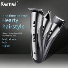 Kemei KM-1407 电动理发器，可充电电动鼻毛器多功能男士毛发修剪器专业电动剃须刀胡须剃刀，剃须刀剃须刀鼻毛修剪器三合一多功能头部可水洗毛发修剪器 - 黑色 - 查看 4