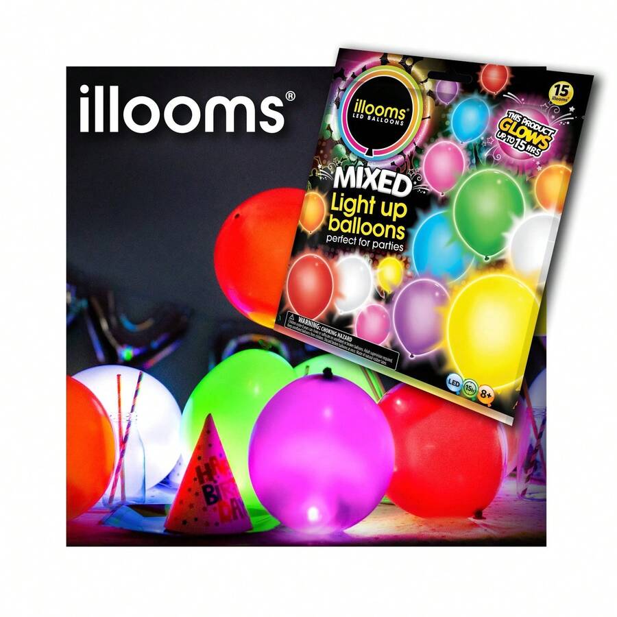 Illooms Light-Up Balloons, 15 Count – Mixed Color LED Glow Balloons For Parties & Celebrations - default - View 1