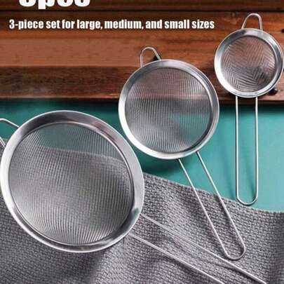 1pc/3pcs Fine Mesh Strainer, Stainless Steel Sieve Ladle, Multifunctional Kitchen Tool For Filtering Flour, Tea, Frying Oil, Coffee Powder, Juice, Cooking And Baking,Kitchen Strainer Set With Fine Mesh, Essential Kitchen Tools & Kitchen Accessories, A Must-Have Kitchen Tools Gift For Home Chefs, Space-Saving Storage For Kitchen Organizers,Christmas Kitchen Gifts Idea