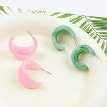 1 套极简主义奢华耳环，抛光泪珠形、水滴形、C 形、圆形亚克力树脂环状耳环，厚实多彩宽薄耳环套装