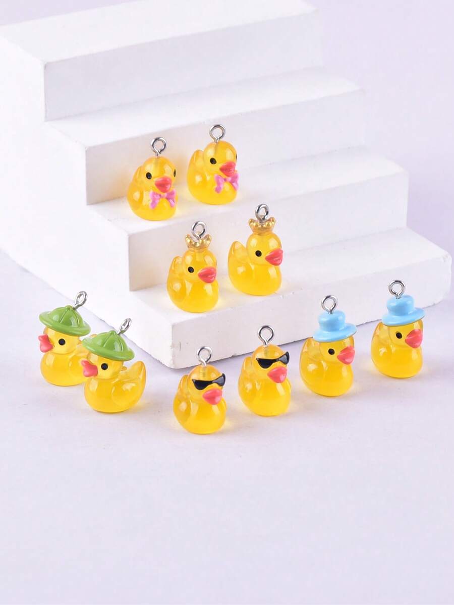 10pcs Assorted Cute 3D Resin Crown, Duck, Bowknot, Duck Eye-Glasses, Tree Jewelry Pendant, Earring, Necklace Accessories - Multicolor - View 1