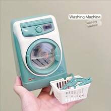 洗衣机玩具儿童娃娃屋家具过家家电逼真声音带灯光洗衣游戏套装带旋转滚筒儿童生日礼物 - 彩色 - 查看 8