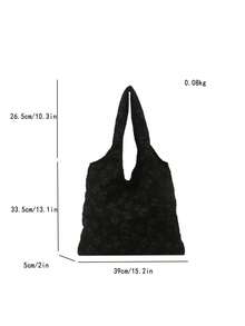 Floral Print Cute Tote Bag - Black - View 3