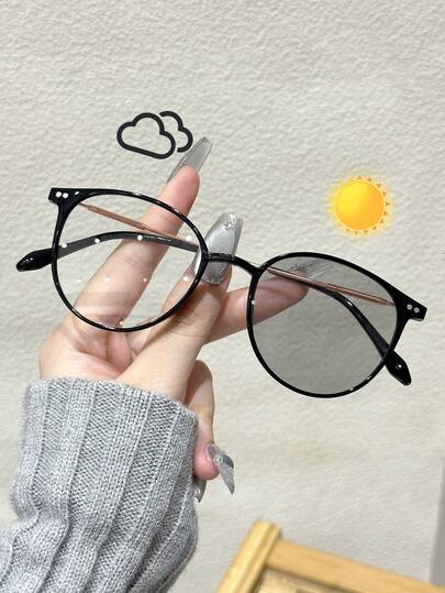 1 pieza Gafas redondas básicas de color cambiante, accesorio de moda adecuado para festivales de música, actividades al aire libre, vacaciones en playas tropicales, atuendos de oficina, se adapta a todas las formas de rostro