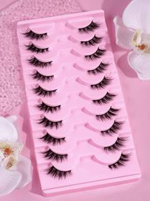 MAGEFY 10对半睫毛自然纤细猫眼睫毛4-17毫米3D立体蓬松假睫毛，加长尾翼