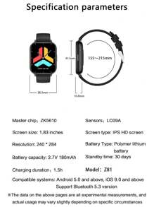 1pc Unisex Silicone Band Smart Watch, 1.83 Inch TFT High-Definition Touch Screen With Temperature, Weather Forecast, Bluetooth, Sports Information Reminder, Alarm Clock, Date Display, Call Alert, Compatible With Android & IOS, Suitable For Daily Use
