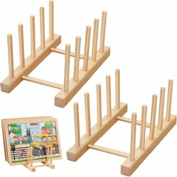 1/2 pièces Supports/étagères d'affichage de puzzle en bois - modèles à 2 cellules/4 cellules, grande taille 5 cm, petite taille 4 cm. Parfait comme étagères décoratives pour la chambre de bébé, racks de rangement de puzzle ou organisateurs pour les passionnés d'artisanat.