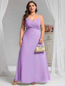 EVERPRETTY Elegant V-Neck Ruched Bust Bridesmaid Dress, Long Gown For Summer - Lilac Purple - View 4