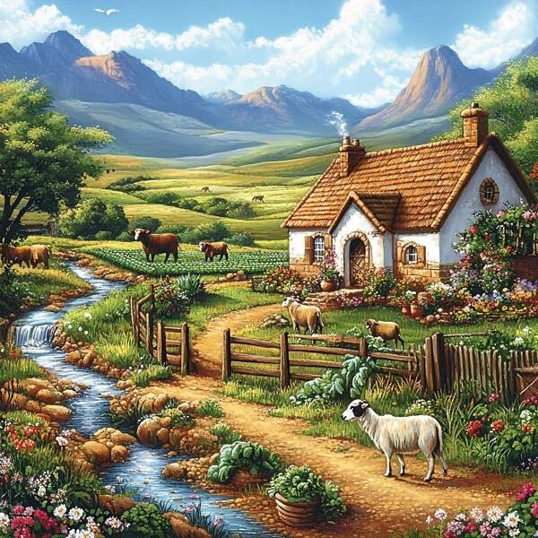 Beautiful Landscape Diamond Painting Kit - 5D DIY Mosaic Full Round Diamond Embroidery Painting Craft Supplies, Handmade Gift, Home Decor Wall Art, Allows You To Easily Enjoy Focused Diamond Painting Time, No Frame