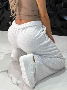 Manon Tanti Athletic Jogger Sweatpants Wide Leg Fleece Pants With Side Pockets Loungewear Workout Casual Fall Winter Apparel - Grey - View 5