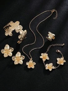 Juego de 6 piezas de joyas de estilo bohemio vintage que incluye aretes, pulsera, anillo, collar, brazalete para mujer. Adecuado para uso diario, fiesta, regalo para esposa/novia