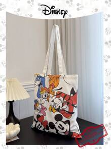 Disney 1 bolso de lona con diseño de Mickey/Winnie the Pooh/Goofy/Pluto/Minnie/Donald Duck/Daisy, bolso de hombro casual de playa, de gran capacidad y reutilizable para compras, con estampado floral para mujer, ideal para uso diario, salidas, compras o vuelta al colegio