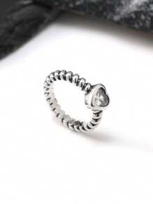 1 Hot Selling Versatile Pure Silver S925 Heart-Shaped Zirconia Ring: Pure Silver Twisted Band, Elegant Gemstone Jewelry, High-End Light Luxury