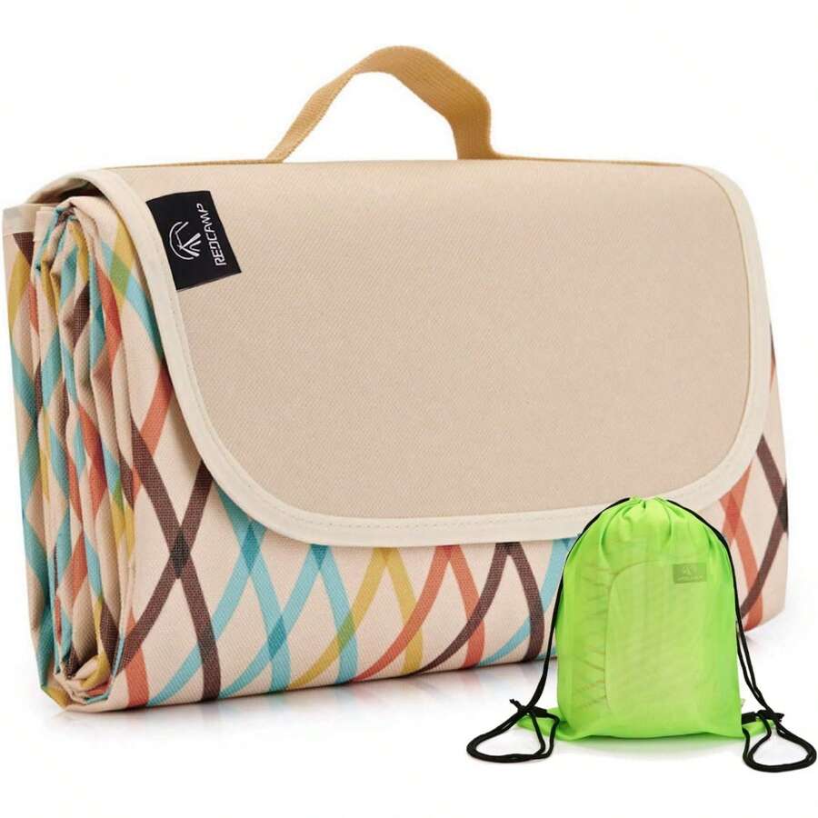 Extra Large Picnic Blanket Waterproof Sandproof, Durable Oxford Foldable Picnic Mat Outdoor Blanket For Lawn Park Beach Travel, Portable With Tote Bag, Blue Green Yellow Red ‎Khaki - 黃色 79"x77" - 查看 1