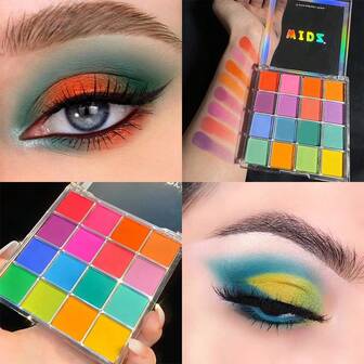 浅色哑光眼影盘，红蓝黄眼影妆容，草莓音乐节，辣妹色YK2风格
