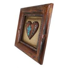 Rustic Western Turquoise Rocks Cross Heart Wooden Wall Decor Picture Frame - as pic - View 2