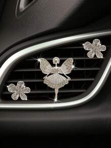 3pcs/6pcs Rhinestone Ballet Girl 5-Petal Flower Shaped Air Vent Clip, Car Decoration & Fragrance Holder - Multicolor - View 8