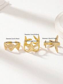 3 Pcs Summer Vocation Beach Sea Star Starfish Design Golden Color Rings Set For Women
