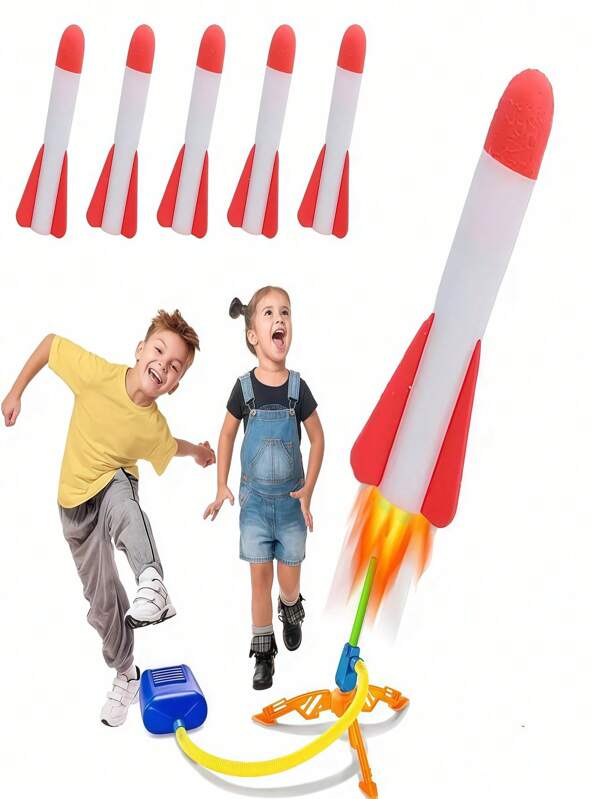 Lançador de foguetes de espuma para crianças de volta às aulas, lançador interno/externo operado pelo pé, reutilizável, ângulo ajustável, brinquedo educativo interativo para pais e filhos, adequado para meninos e meninas, temporada de formatura (acessórios de cores aleatórias)